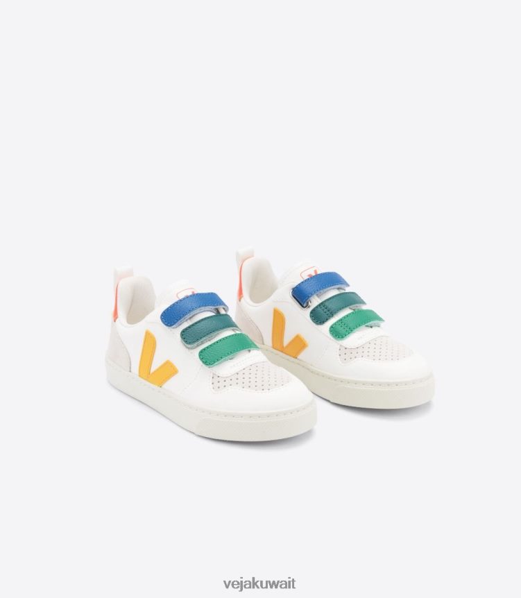 Veja أحذية أطفالV-10 جلد خالٍ من الكروم متعدد الألوان باللون الأبيض 24J26Z354