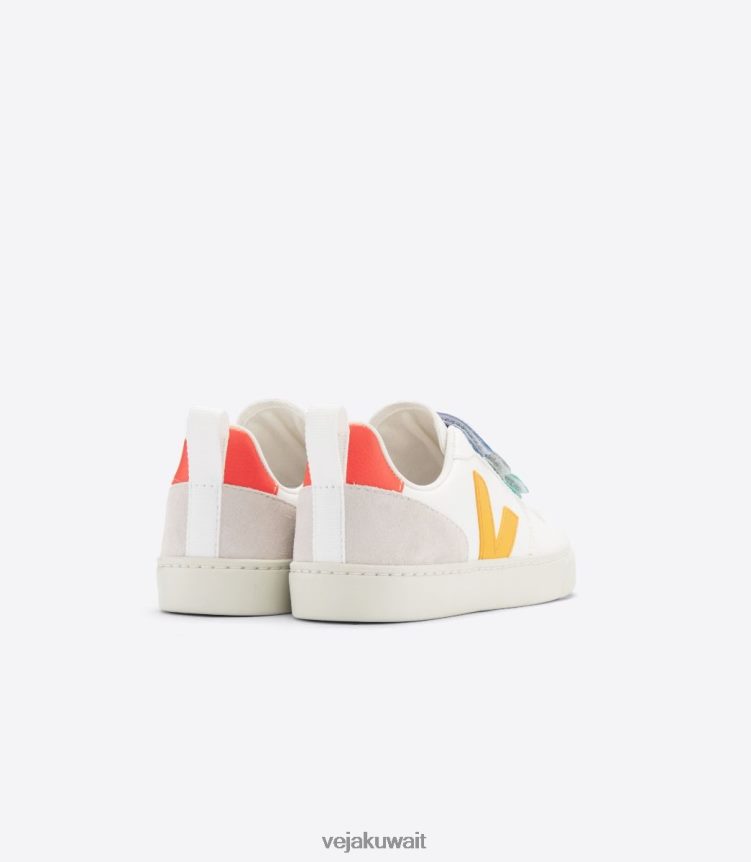 Veja أحذية أطفالV-10 جلد خالٍ من الكروم متعدد الألوان باللون الأبيض 24J26Z354
