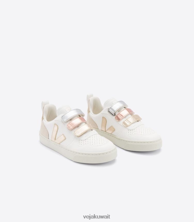 Veja أحذية أطفالv-10 جلد خالي من الكروم، متعدد الألوان، أبيض لامع 24J26Z355