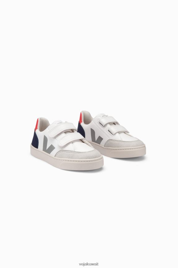 Veja أحذية أطفالV-12 جلد خالي من الكروم باللون الأبيض Multico Nautico 24J26Z310