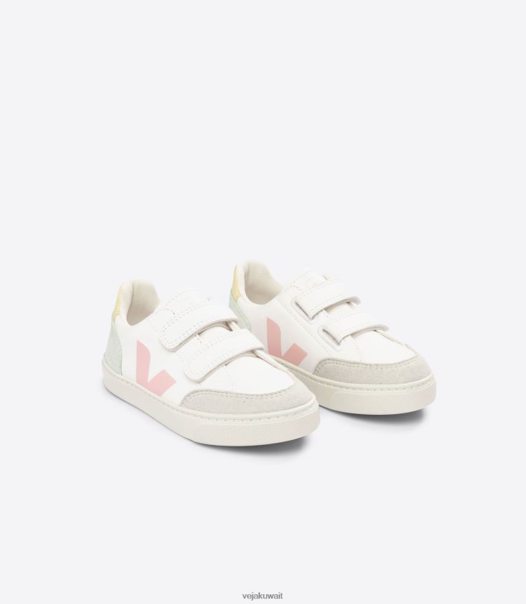 Veja أحذية أطفالv-12 جلد خالي من الكروم باللون الأبيض متعدد الألوان 24J26Z304
